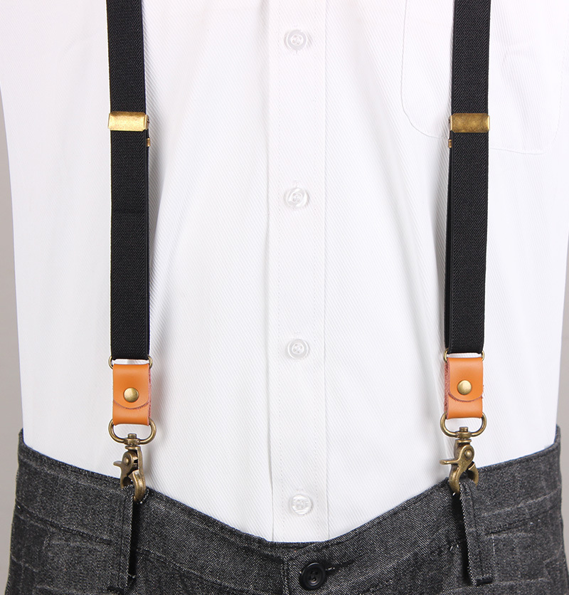 Pantalones de traje Correas de hombro Black Y Strap Clip de tres clips. Tirantes - Imagen 5