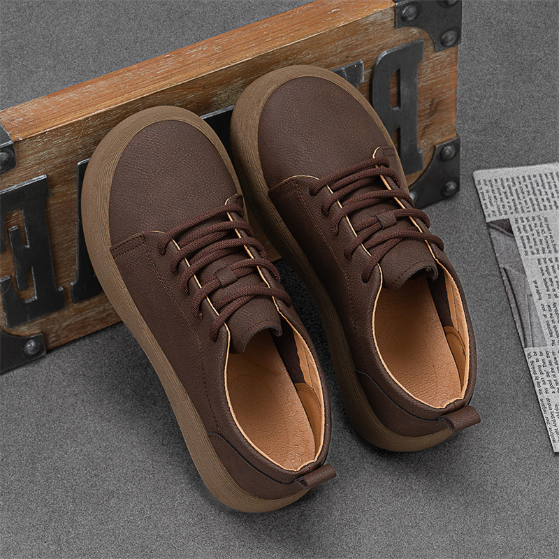Zapatos de cuero casual para hombre estilo vintage suela gruesa de corte bajo cordones, estilo ingles - Imagen 3