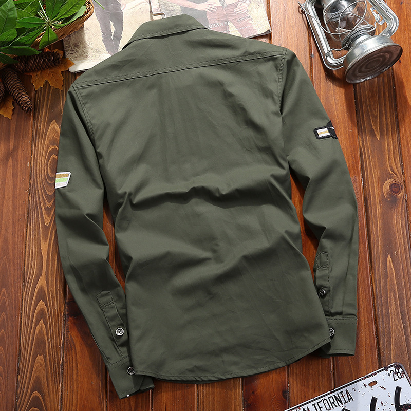 Camiseta de manga larga militar de algodón puro, color sólido, de manga larga. - Imagen 3