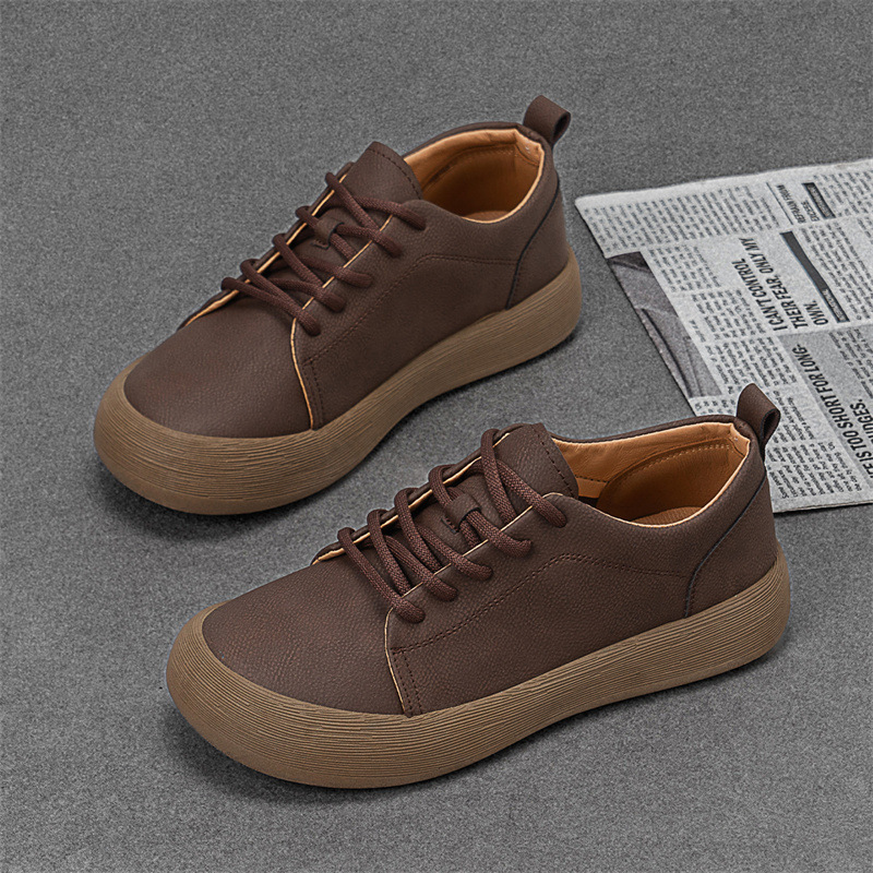 Zapatos de cuero casual para hombre estilo vintage suela gruesa de corte bajo cordones, estilo ingles - Imagen 5