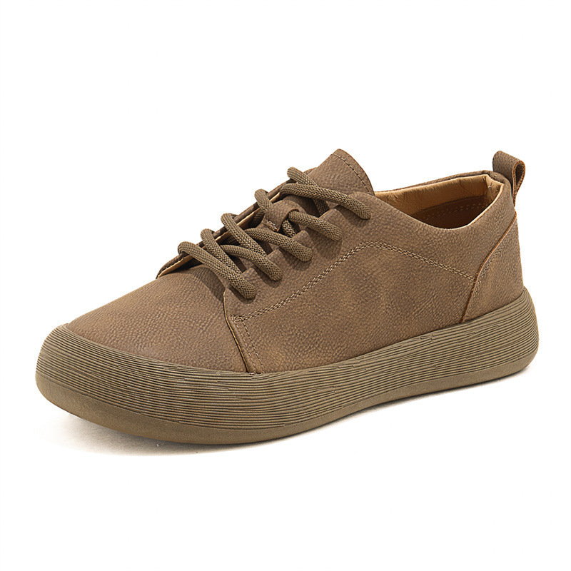 Zapatos de cuero casual para hombre estilo vintage suela gruesa de corte bajo cordones, estilo ingles - Imagen 4