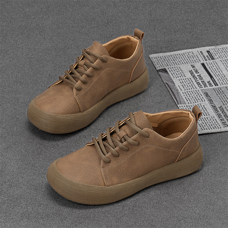 Zapatos de cuero casual para hombre estilo vintage suela gruesa de corte bajo cordones, estilo ingles - Imagen 2
